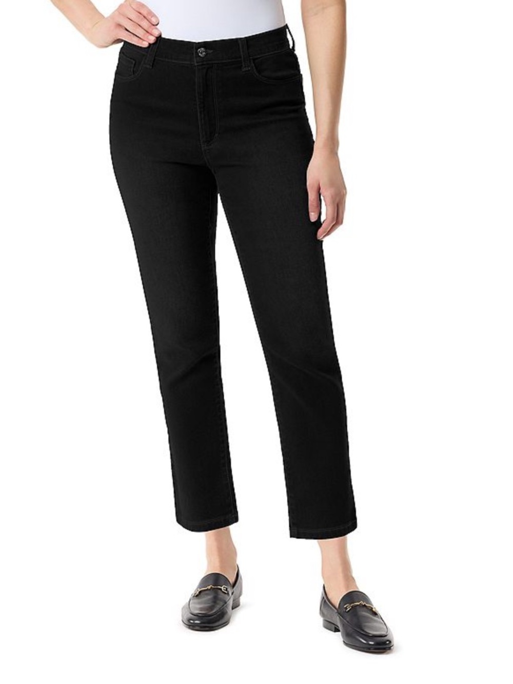 NWT Gloria Vanderbilt Cali Straight Ankle Black Stretch Jeans Knitology Size 14